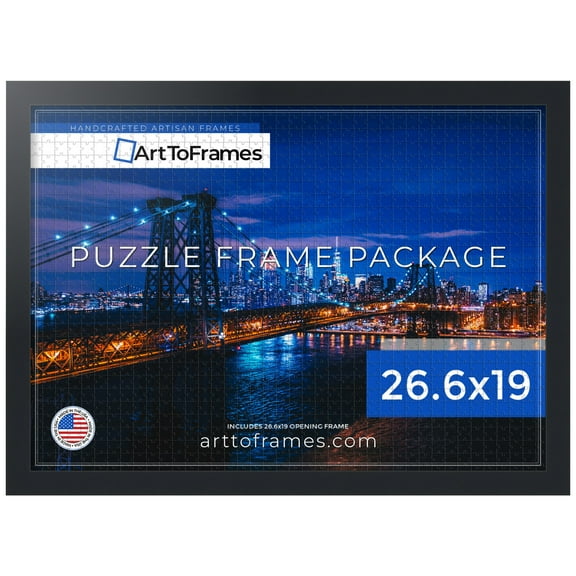 ArtToFrames 26.6x19 Inch - 68x48 CM Black Puzzle Frame for 1000 piece Puzzles.1.25 Inch Custom MDF Puzzle Frames, Soft Black - Comes with Economy Acrylic