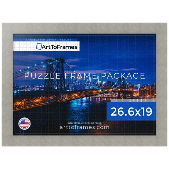 ArtToFrames 26.6x19 Inch - 68x48 CM Silver Puzzle Frame for 1000 piece Puzzles.2.00 Inch Custom MDF Puzzle Frames, Metallic Deco Silver - Comes with Economy Acrylic