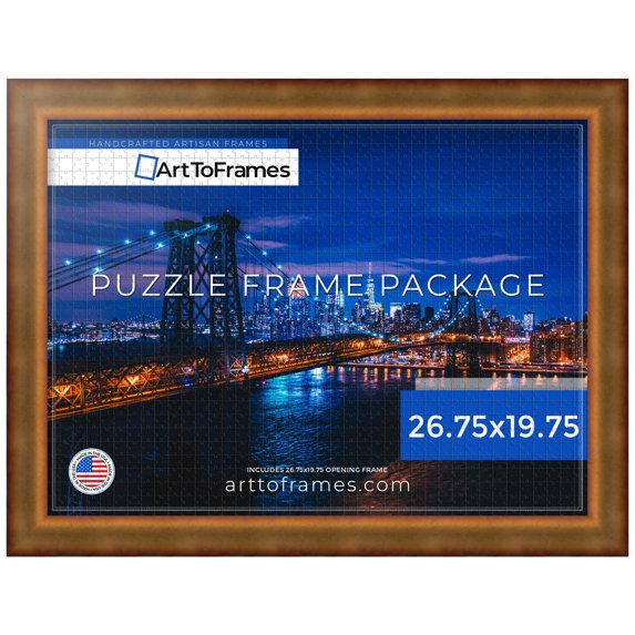 ArtToFrames 26.75x19.75 Inch - 68x50 CM Gold Puzzle Frame for 1000 piece Puzzles.2.00 Inch Custom Wood Puzzle Frames, Gold Leaf - Comes with Economy Acrylic
