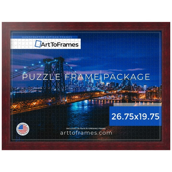 ArtToFrames 26.75x19.75 Inch - 68x50 CM Red Puzzle Frame for 1000 piece Puzzles.1.50 Inch Custom Wood Puzzle Frames, Cherry - Comes with Economy Acrylic