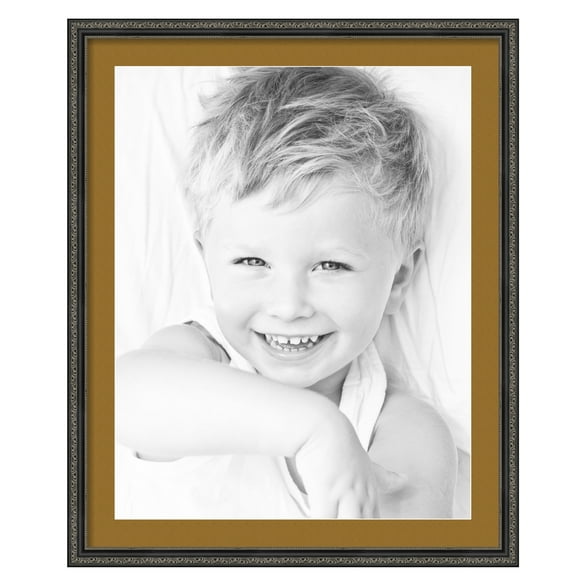 ArtToFrames 26x32" Matted Picture Frame with 22x28" Single Mat Photo Opening Framed in 1.25" Antique Black and 2" El Dorado Mat (FWM-5106-26x32)