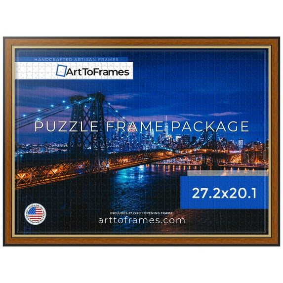 ArtToFrames 27.2x20.1 Inch - 69x51 CM Brown Puzzle Frame for 631 piece Puzzles.1.25 Inch Custom MDF Puzzle Frames, Honey with Gold - Comes with Economy Acrylic