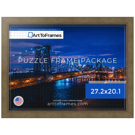 ArtToFrames 27.2x20.1 Inch - 69x51 CM Gold Puzzle Frame for 631 piece Puzzles.1.75 Inch Custom Wood Puzzle Frames, Metallic Gold with Ornate Detail - Comes with Economy Acrylic