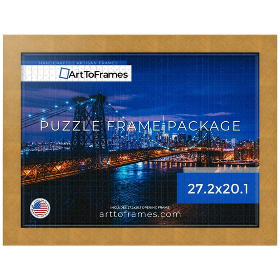 ArtToFrames 27.2x20.1 Inch - 69x51 CM Gold Puzzle Frame for 631 piece Puzzles.2.00 Inch Custom MDF Puzzle Frames, Metallic Gold - Comes with Economy Acrylic