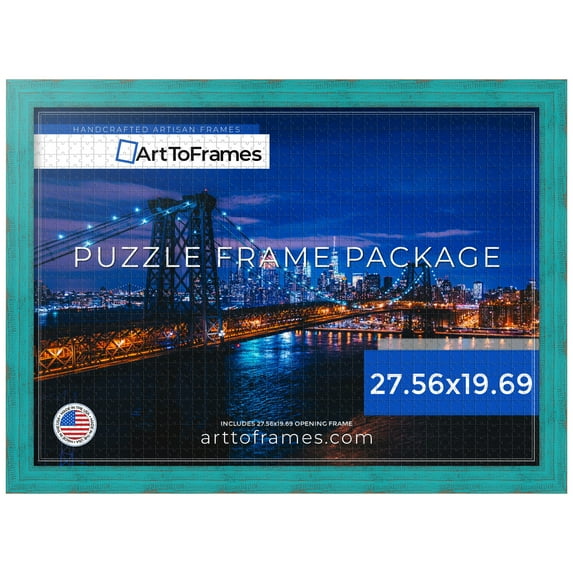 ArtToFrames 27.56x19.69 Inch - 70x50 CM Blue Puzzle Frame for 1000 piece Puzzles.1.50 Inch Custom Wood Puzzle Frames, Turquoise - Comes with Economy Acrylic