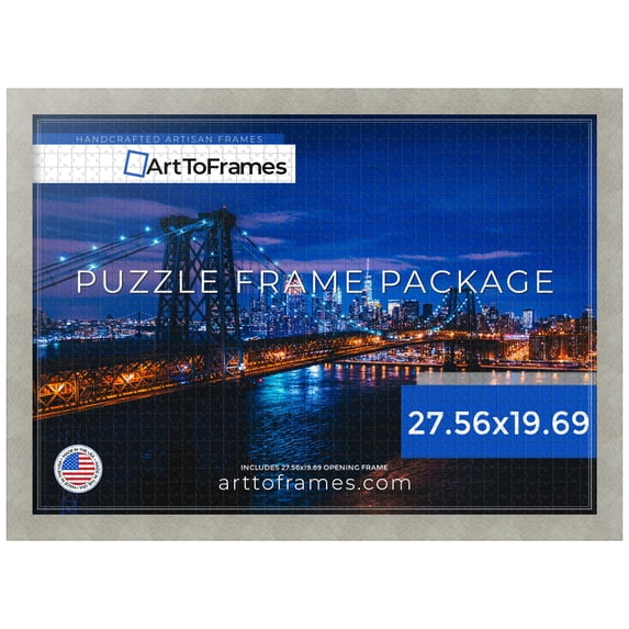 ArtToFrames 27.56x19.69 Inch - 70x50 CM Gray Puzzle Frame for 1000 piece Puzzles.1.25 Inch Custom MDF Puzzle Frames, Classic Silver - Comes with Economy Acrylic