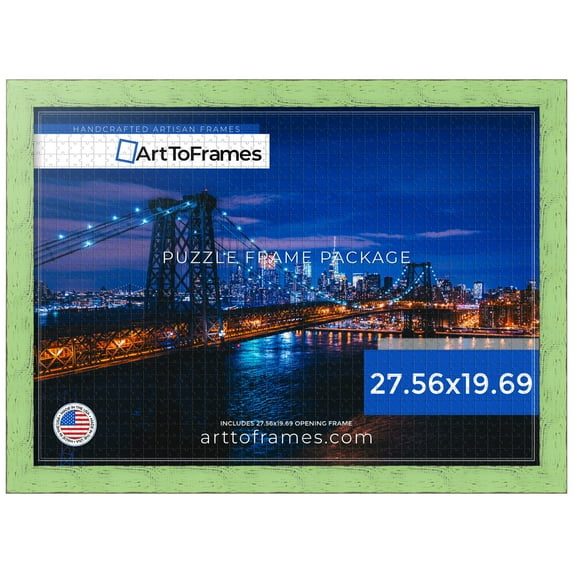 ArtToFrames 27.56x19.69 Inch - 70x50 CM Green Puzzle Frame for 1000 piece Puzzles.1.50 Inch Custom Wood Puzzle Frames, Pale Green - Comes with Economy Acrylic