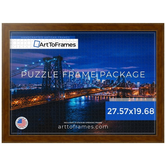 ArtToFrames 27.57x19.68 Inch - 70x50 CM Multi Puzzle Frame for 1000 piece Puzzles.1.50 Inch Custom Wood Puzzle Frames, Gold Panel - Comes with Economy Acrylic