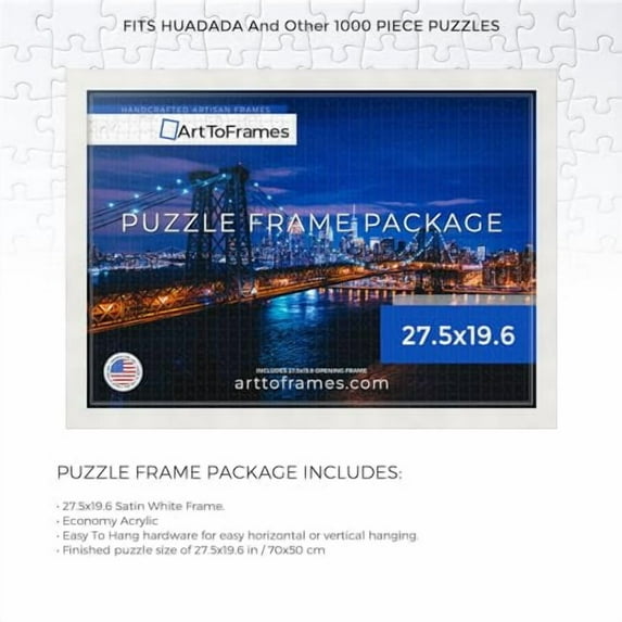 ArtToFrames 27.5x19.6 INCH/70x50 CM White Frame for 1000 Piece Puzzles.This 1.25 Inch Custom MDF Puzzle Frame is White - Comes with Economy Acrylic (Puzzle5179-27.5x19.6)