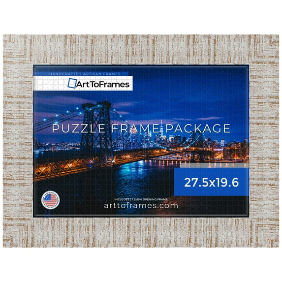 ArtToFrames 27.5x19.6 Inch - 70x50 CM Multi Puzzle Frame for 1000 piece Puzzles.3.75 Inch Custom Wood Puzzle Frames, white wash - Comes with Economy Acrylic
