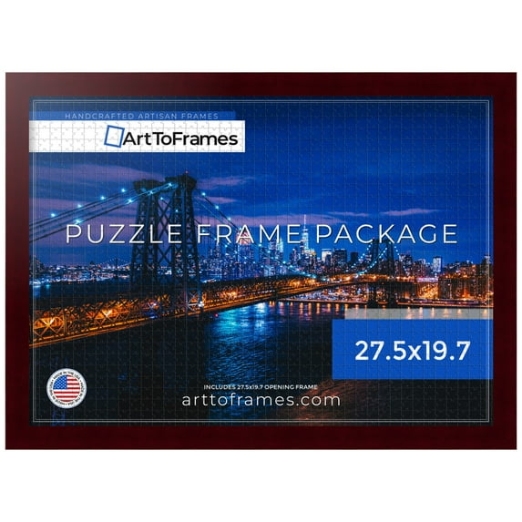 ArtToFrames 27.5x19.7 Inch - 70x50 CM Red Puzzle Frame for 1000 piece Puzzles.1.38 Inch Custom Wood Puzzle Frames, Cherry - Comes with Economy Acrylic