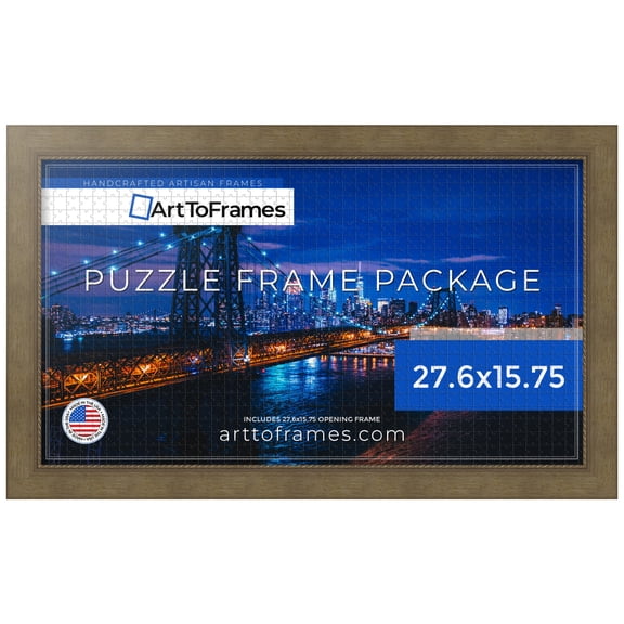 ArtToFrames 27.6x15.75 Inch - 70x40 CM Gold Puzzle Frame for 100 piece Puzzles.1.75 Inch Custom Wood Puzzle Frames, Metallic Gold with Ornate Detail - Comes with Economy Acrylic