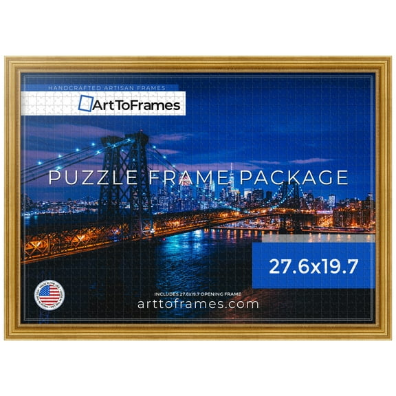 ArtToFrames 27.6x19.7 Inch - 70x50 CM Gold Puzzle Frame for 1000 piece Puzzles.1.28 Inch Custom Wood Puzzle Frames, Gold - Comes with Economy Acrylic