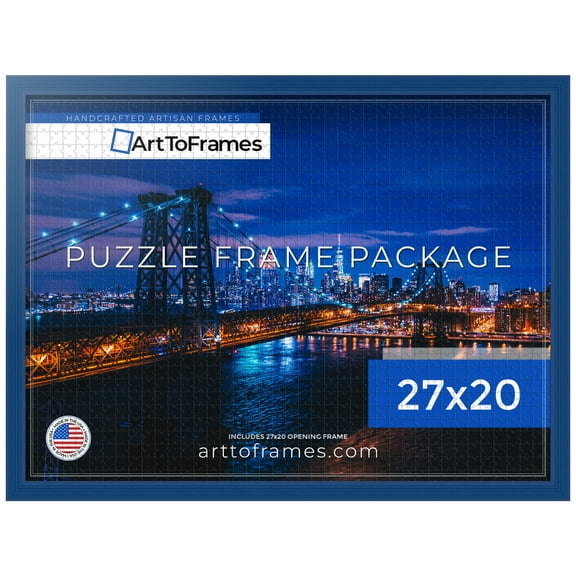 ArtToFrames 27x20 Inch -  CM Blue Puzzle Frame for 2000 piece Puzzles.1.00 Inch Custom Wood Puzzle Frames, Blue - Comes with Economy Acrylic