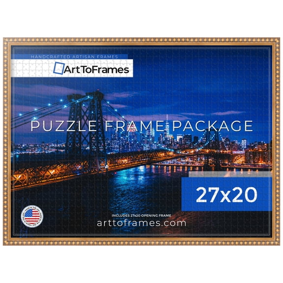 ArtToFrames 27x20 Inch - CM Gold Puzzle Frame for 2000 piece Puzzles.0.80 Inch Custom Wood Puzzle Frames, Gold Leaf with Bead Compo - Comes with Economy Acrylic