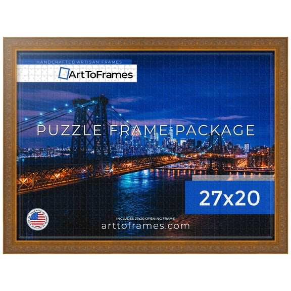 ArtToFrames 27x20 Inch -  CM Gold Puzzle Frame for 2000 piece Puzzles.1.40 Inch Custom Wood Puzzle Frames, Gold Victorian Emboss - Comes with Economy Acrylic