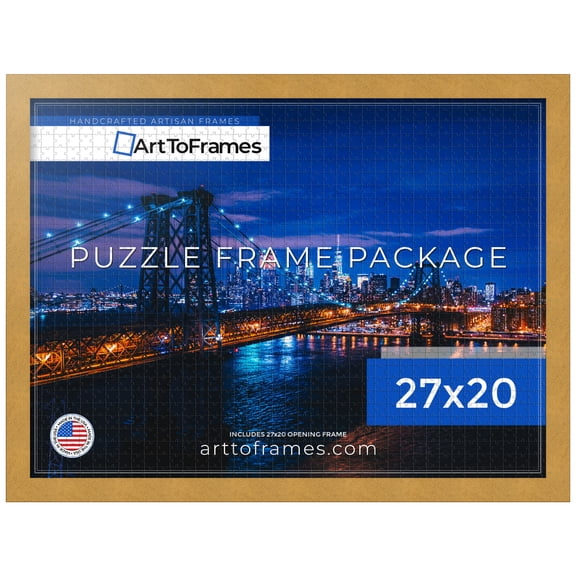 ArtToFrames 27x20 Inch -  CM Gold Puzzle Frame for 2000 piece Puzzles.1.25 Inch Custom MDF Puzzle Frames, Classic Gold - Comes with Economy Acrylic