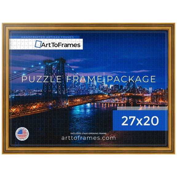 ArtToFrames 27x20 Inch -  CM Gold Puzzle Frame for 2000 piece Puzzles.1.25 Inch Custom Wood Puzzle Frames, Gold Step - Comes with Economy Acrylic