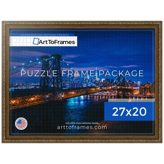 ArtToFrames 27x20 Inch -  CM Gold Puzzle Frame for 2000 piece Puzzles.1.40 Inch Custom Wood Puzzle Frames, Dark Gold - Comes with Economy Acrylic