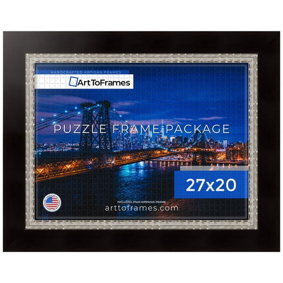 ArtToFrames 27x20 Inch - CM Multi Puzzle Frame for 2000 piece Puzzles.3.94 Inch Custom Wood Puzzle Frames, Espresso with Silver Lip - Comes with Economy Acrylic