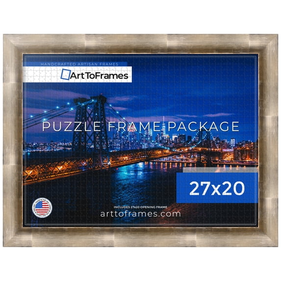 ArtToFrames 27x20 Inch - CM Silver Puzzle Frame for 2000 piece Puzzles.2.25 Inch Custom Wood Puzzle Frames, Antique Silver - Comes with Economy Acrylic