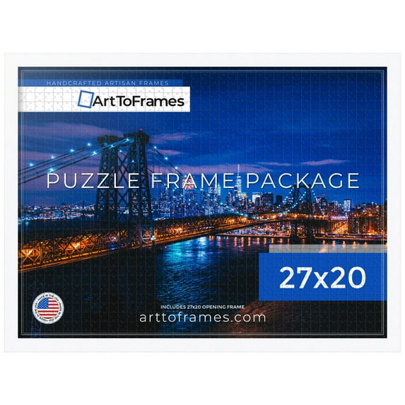 ArtToFrames 27x20 Inch - CM White Puzzle Frame for 2000 piece Puzzles.1.00 Inch Custom Wood Puzzle Frames, Satin White - Comes with Economy Acrylic