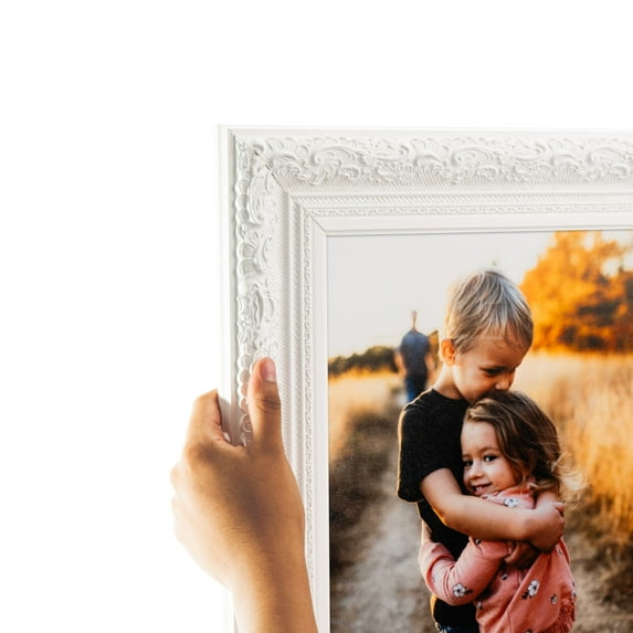 ArtToFrames 28" x 30" Majestic White Picture Frame, 28x30 inch Silver Wood Poster Frame (WOM-5198), Pack