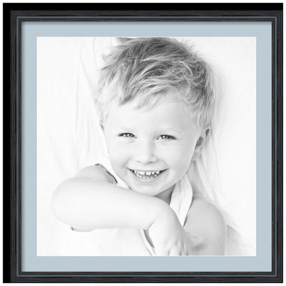 ArtToFrames 28x28" Matted Picture Frame with 24x24" Single Mat Photo Opening Framed in 1.25" Black Stain on Solid Red Oak and 2" Baby Blue Mat (FWM-4083-28x28)