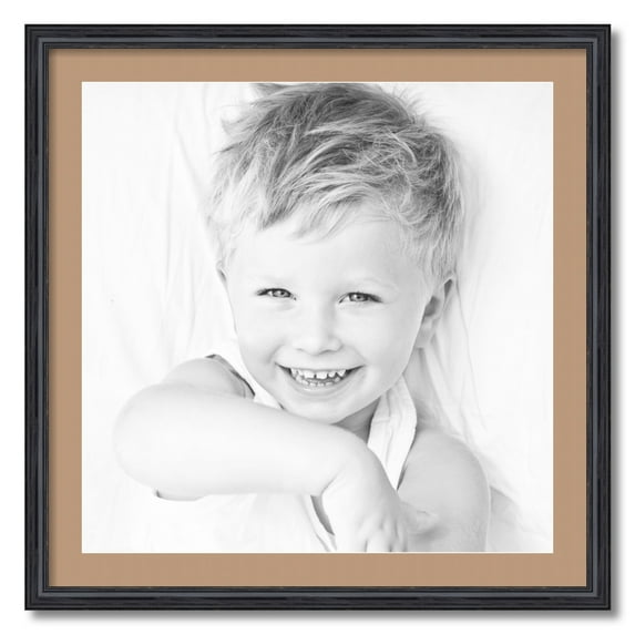 ArtToFrames 28x28 Matted Picture Frame with 24x24 Single Mat Photo Opening Framed in 1.25 Black Stain on Solid Red Oak and 2 Desert Sand Mat (FWM-4083-28x28)