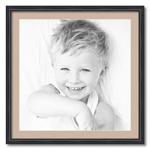 ArtToFrames 28x28 Matted Picture Frame with 24x24 Single Mat Photo Opening Framed in 1.25 Black Stain on Solid Red Oak and 2 Grey Beige Mat (FWM-4083-28x28)
