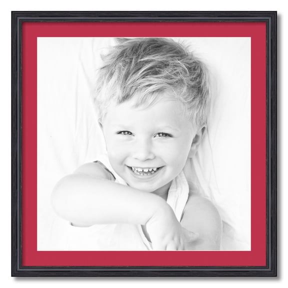 ArtToFrames 28x28 Matted Picture Frame with 24x24 Single Mat Photo Opening Framed in 1.25 Black Stain on Solid Red Oak and 2 Rouge Mat (FWM-4083-28x28)