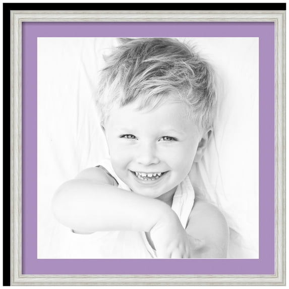 ArtToFrames 28x28" Matted Picture Frame with 24x24" Single Mat Photo Opening Framed in 1.25" Off White Wash on Ash and 2" Lavender Mist Mat (FWM-4098-28x28)