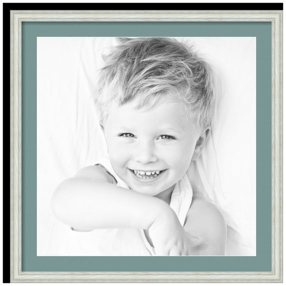 ArtToFrames 28x28" Matted Picture Frame with 24x24" Single Mat Photo Opening Framed in 1.25" Off White Wash on Ash and 2" Nile Green Mat (FWM-4098-28x28)
