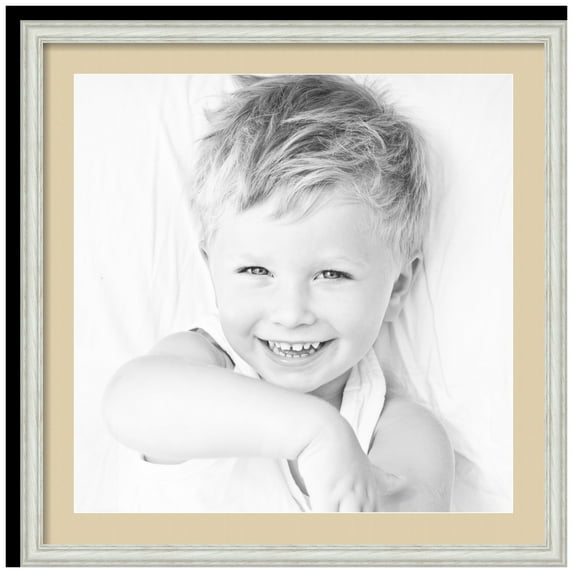 ArtToFrames 28x28" Matted Picture Frame with 24x24" Single Mat Photo Opening Framed in 1.25" Off White Wash on Ash and 2" Seaside Mat (FWM-4098-28x28)