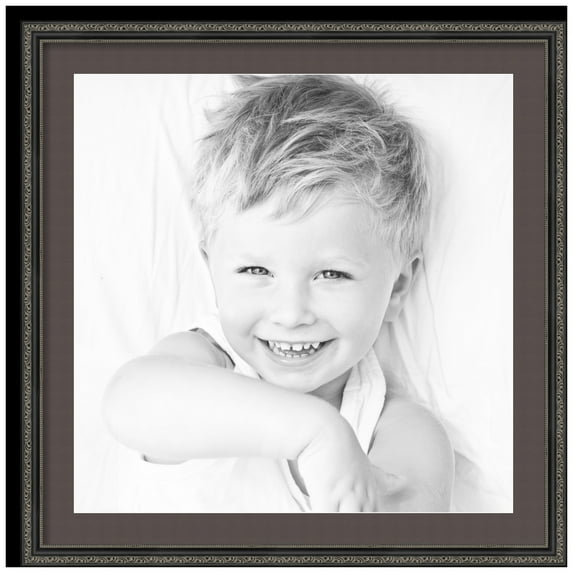 ArtToFrames 28x28" Matted Picture Frame with 24x24" Single Mat Photo Opening Framed in 1.25" Antique Black and 2" Chestnut Mat (FWM-5106-28x28)