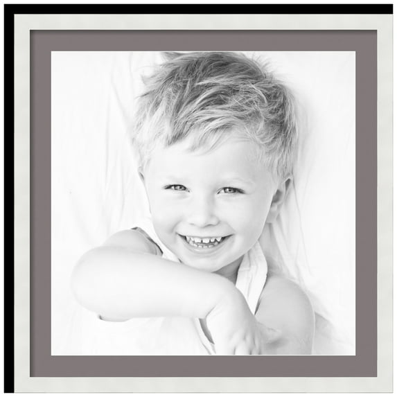 ArtToFrames 28x28" Matted Picture Frame with 24x24" Single Mat Photo Opening Framed in 1.25" Satin White Frame and 2" Pewter Mat (FWM-3966-28x28)