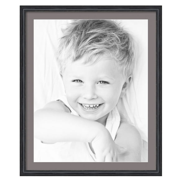 ArtToFrames 28x34" Matted Picture Frame with 24x30" Single Mat Photo Opening Framed in 1.25" Black Stain on Solid Red Oak and 2" Pewter Mat (FWM-4083-28x34)