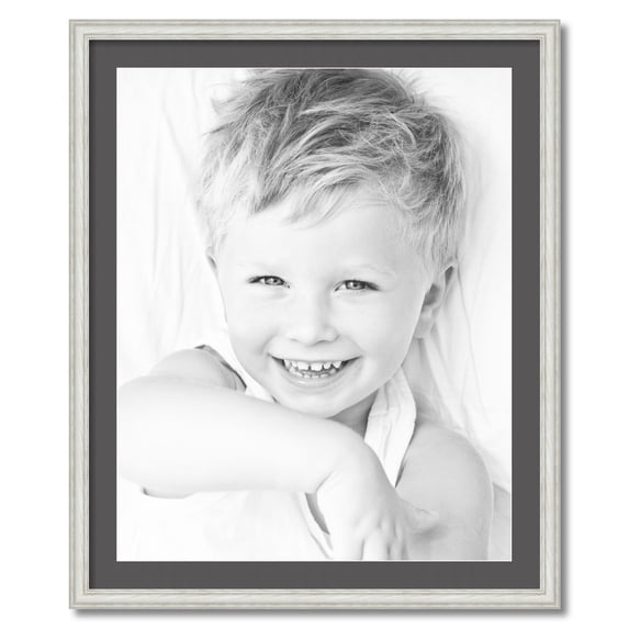 ArtToFrames 28x34" Matted Picture Frame with 24x30" Single Mat Photo Opening Framed in 1.25" Off White Wash on Ash and 2" Charcoal Mat (FWM-4098-28x34)