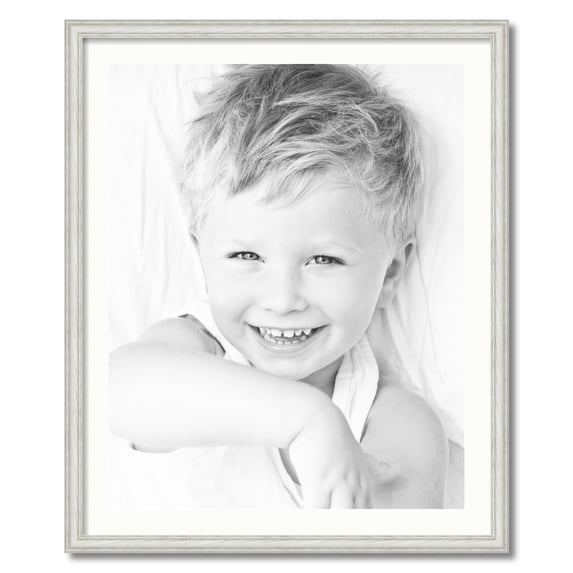 ArtToFrames 28x34 Matted Picture Frame with 24x30 Single Mat Photo Opening Framed in 1.25 Off White Wash on Ash and 2 Fabric White Mat (FWM-4098-28x34)