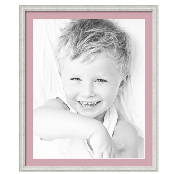 ArtToFrames 28x34" Matted Picture Frame with 24x30" Single Mat Photo Opening Framed in 1.25" Off White Wash on Ash and 2" Seashell Mat (FWM-4098-28x34)
