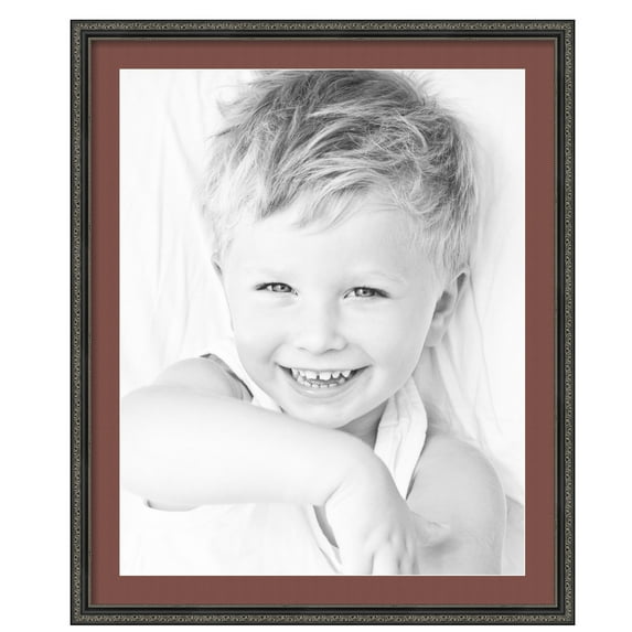 ArtToFrames 28x34" Matted Picture Frame with 24x30" Single Mat Photo Opening Framed in 1.25" Antique Black and 2" Brique Mat (FWM-5106-28x34)