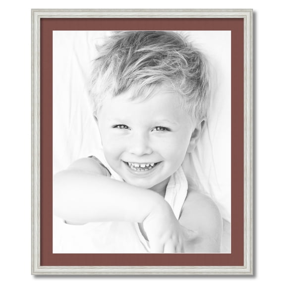 ArtToFrames 28x34" Matted Picture Frame with 24x30" Single Mat Photo Opening Framed in 1.25" Off White Wash on Ash and 2" Brique Mat (FWM-4098-28x34)
