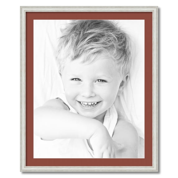 ArtToFrames 28x34 Matted Picture Frame with 24x30 Single Mat Photo Opening Framed in 1.25 Off White Wash on Ash and 2 Cognac Mat (FWM-4098-28x34)
