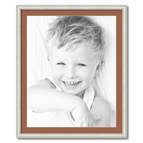 ArtToFrames 28x34 Matted Picture Frame with 24x30 Single Mat Photo Opening Framed in 1.25 Off White Wash on Ash and 2 Paloma Mat (FWM-4098-28x34)