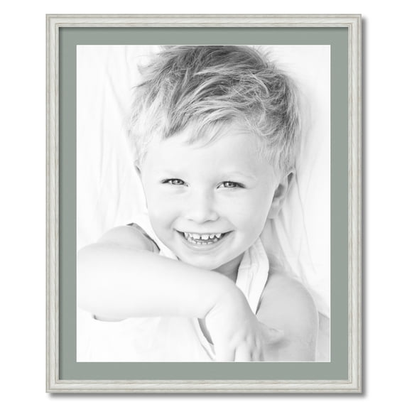 ArtToFrames 28x34 Matted Picture Frame with 24x30 Single Mat Photo Opening Framed in 1.25 Off White Wash on Ash and 2 Silverpine Mat (FWM-4098-28x34)