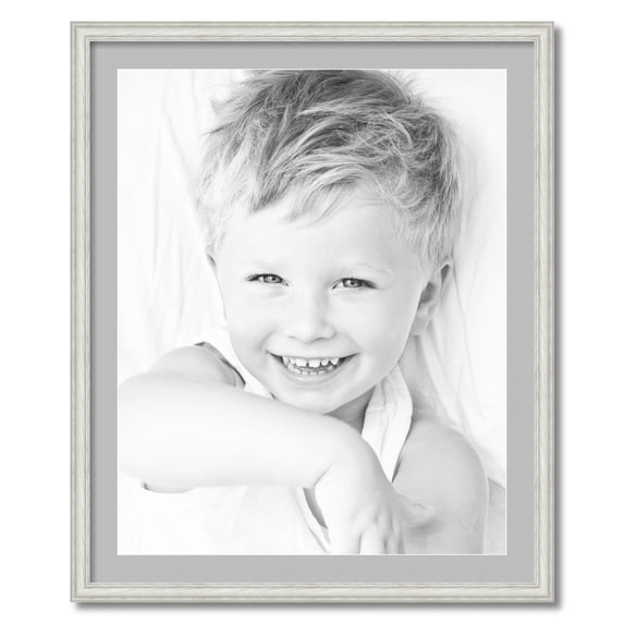 ArtToFrames 28x34 Matted Picture Frame with 24x30 Single Mat Photo Opening Framed in 1.25 Off White Wash on Ash and 2 TV Grey Mat (FWM-4098-28x34)