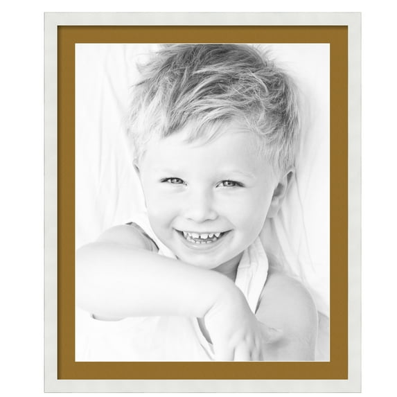 ArtToFrames 28x34" Matted Picture Frame with 24x30" Single Mat Photo Opening Framed in 1.25" Satin White Frame and 2" El Dorado Mat (FWM-3966-28x34)