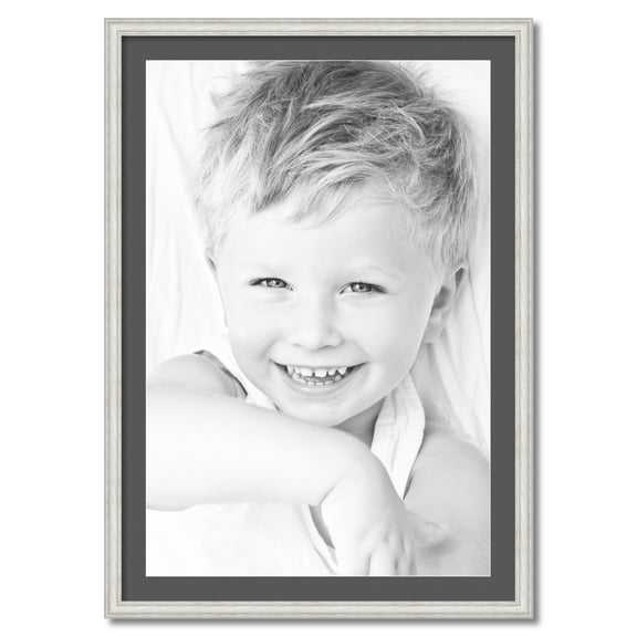 ArtToFrames 28x40" Matted Picture Frame with 24x36" Single Mat Photo Opening Framed in 1.25" Off White Wash on Ash and 2" Charcoal Mat (FWM-4098-28x40)