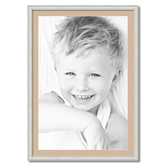 ArtToFrames 28x40" Matted Picture Frame with 24x36" Single Mat Photo Opening Framed in 1.25" Off White Wash on Ash and 2" Scotch Mist Mat (FWM-4098-28x40)