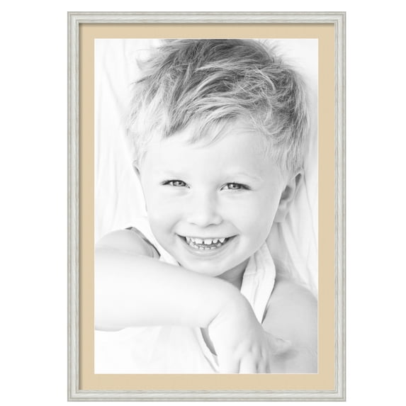 ArtToFrames 28x40" Matted Picture Frame with 24x36" Single Mat Photo Opening Framed in 1.25" Off White Wash on Ash and 2" Seaside Mat (FWM-4098-28x40)